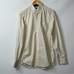 J. Crew Mens Shirt Button Down Long Sleeve Classic Dots Cotton Beige Size S
